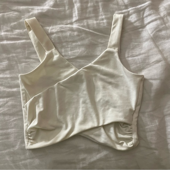 BEBE WHITE SCRUNCH WRAP TANK TOP - Picture 2 of 2